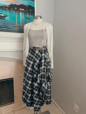 Plaid Maxi Wrap Skirt in Black & White